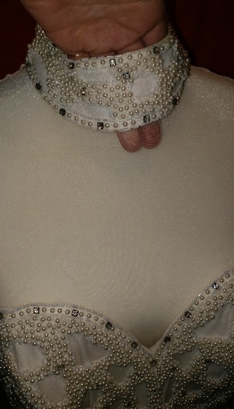 Peak Evenings Off-White Hand Beaded Gown - Picture 8 of 8